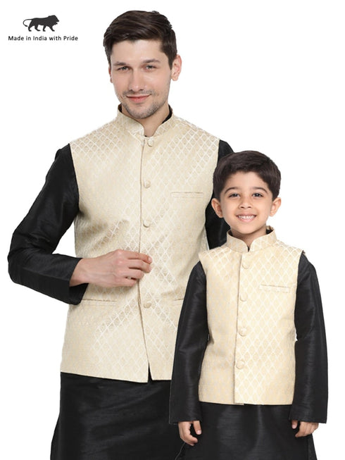 Vastramay Silk Blend Grey Baap Beta Sherwani Set